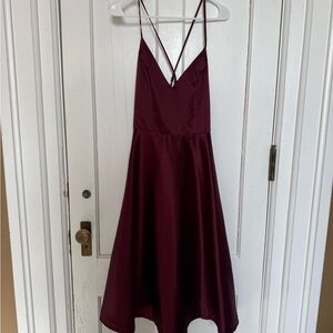 Burgundy Midi Crisscross Back Occasion Dress